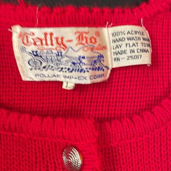 Vintage Tally-Ho women Red Valentines Day cardigan sweater size large 2 pockets - Picture 3 of 9